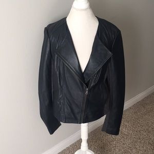 Lou & Grey Genuine Leather Navy Blue Moto Jacket